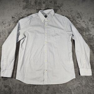 Gap Shirt Mens Lg Long Sleeve Button Down Plaid Blue Cotton Standard Fit Stretch